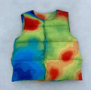 Custom Tie Dye Winter Goose Down Coat Casual Zip Up Oversized Thermal Bubble Sleeveless Bubble Puffy Down Puffer Vest Jacket Men