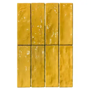 Handmade Moroccan Zellige Tiles Custom Restaurant Bar Decor Yellow Glossy Wall Glazed Tiles