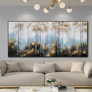 Grande Dipinto a Olio Astratto Fatto a Mano, Arte Moderna di Paesaggio Forestale con Foglia d'Oro, Decorazione Murale su Tela per Soggiorno - Product Image 1