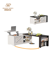 Table de cocktail en forme de L, style farmhouse, blanche, 48 pouces, avec plateau relevable et compartiment de rangement dissimulé, pour station de charge de bureau à domicile