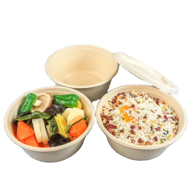 Biodegradable No Leak Soup Salad Bowl Disposable Bagasse Paper For Camping