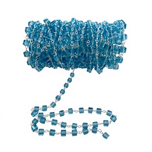 3 Ft-Blue Topaz Hydro Quartz Box Shape Beaded Hydro Quartz Bead <b>Rosary</b> Chain - Product Image 1