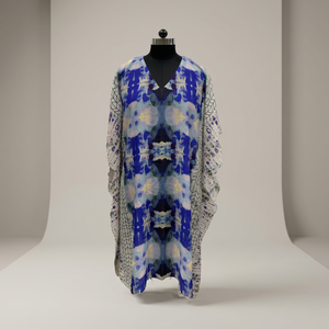 Boho V-Neck <b>Maxi</b> <b>Dress</b> With Batwing Sleeves Asymmetric Hem Chiffon Loose Fit Hand Drawn Geometric Print Summer Casual <b>Dress</b> - Product Image 3