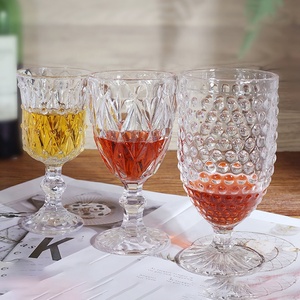 Stile Vintage bevanda in vetro calice trasparente modello pressato vino tazza acqua gambo lungo vetro colorato stile retrò tazze lunghe - Product Image 2