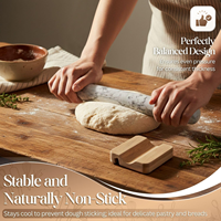 Rouleau à pâtisserie en marbre français naturel avec support en bois, rouleau à pâte antiadhésif pour la pâtisserie, le fondant, la croûte, les biscuits