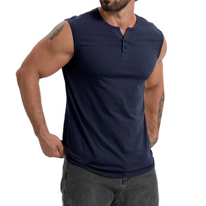 Débardeur Henley sans manches 100 % coton pour homme, coupe ajustée, patte de boutonnage, respirant, idéal pour la <span class=keywords><strong>gym</strong></span>, le fitness et le quotidien - Product Image 2