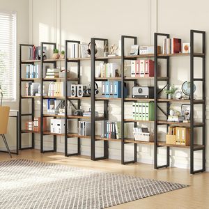 Étagères de présentation ouvertes marron pour bureau à domicile <span class=keywords><strong>Etagere</strong></span> Triple Wide Shelf Book Case Tall Bookshelf 3 Drawers Storage Shelves Bookcase - Product Image 5