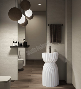 Lavabo de salle de bain monobloc sur pied, design moderne, finition noire, écologique, pour hôtel et extérieur - Product Image 4