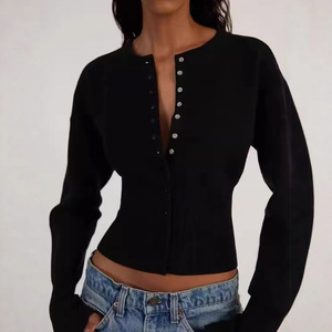 Nouvelle Collection Printemps – Cardigan Court en Tricot Acrylique et Laine, Style Européen et Américain, Coupe Slim, Col Halter, <span class=keywords><strong>Dentelle</strong></span>, Longueur au Nombril, pour Femme - Product Image 2