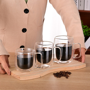 Tazza da Caffè Riutilizzabile in <span class=keywords><strong>Vetro</strong></span> Borosilicato a Doppia Parete con Manico da 250ml 350ml 450ml - Product Image 3