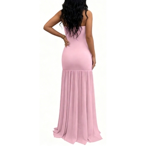 ชุดเดรสยาวแบบไม่มีสายรัดไหล่สำหรับผู้หญิง ทรงเข้ารูป ผ้าชีฟองจับจีบระบายชายกระโปรง ชุดราตรีสำหรับงานแต่งงาน แฟชั่นสำหรับผู้หญิง - Product Image 6