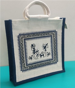 Vente en gros de sac fourre-tout shopping bohème élégant en jute poignées zippées réutilisables compagnon de plage parfait pour les femmes - Product Image 1