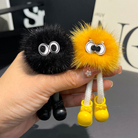Luxe véritable fourrure de vison en peluche vison porte-clés Ladys filles sac voiture clé porte-clés pompon pendentif accessoires