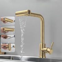 Robinet de cuisine extractible transfrontalier en acier inoxydable 304 avec commande à levier, cartouche céramique et jet pluie pour la vaisselle