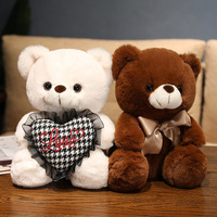 Boneka Beruang Cokelat dengan Bantal Hati untuk Anak-anak, Hadiah Ulang Tahun dan Dekorasi Rumah