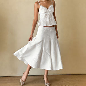 Falda Midi Blanca de Encaje para Mujer, Cintura Alta, Plisada, Fluida, Estilo Veraniego, para Oficina, Casual y Elegante, Moda 2026 - Product Image 2