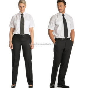 Short Long Sleeve Homens Mulheres Ombro Dragonas Camisas Brancas + Calças Pretas Custom Airline Piloto Camisa Conjunto Uniforme - Product Image 1