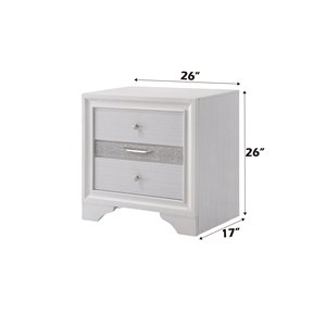 Naima White Finish Nightstand With Two <b>Drawers</b> And Glass Panel <b>Storage</b> Bedroom Furniture - Product Image 2