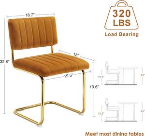 Midden Eeuw Modern Groen Fluwelen Eetkamerstoel Set Getufte Ruggen Brede Stoel Armloos Vrijdragend Ontwerp Voor Keuken Living Metaal - Product Image 2