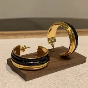 jewelry supplier original designer gold black earrings for women luxury elegant unique fashion 18k gold black earrings hoop lady