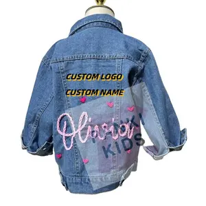 Custom Logo Personalized Embroidery Baby Kids Long Sleeve Outerwear Coat Jeans Jacket Denim Jacket for Girl