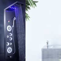 Vente en gros de jets de massage numériques intelligents noirs en acier inoxydable 304 Panneau de douche carré pour hôtel et appartement