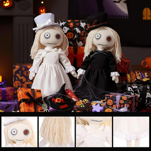 8552 <span class=keywords><strong>Bambole</strong></span> Gotiche Personalizzate OEM in Stile Spaventoso, Bianche <span class=keywords><strong>e</strong></span> Nere, con Cappelli <span class=keywords><strong>e</strong></span> Abiti con Balze, Regali di Halloween per Bambini - Product Image 4