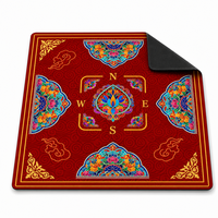 Tapis de Mahjong 800x800mm imperméable en multispandex antidérapant avec motif médaillon de lotus rouge chinois impérial + sac de transport