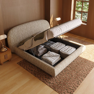 Lit de rangement rembourré de style Bauhaus moderne, en tissu de coton et lin importé, taille <span class=keywords><strong>King</strong></span>, mobilier de lit de mariage C0212 - Product Image 2