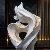 Sculpture florale paysagère moderne en acier inoxydable, figurine abstraite d'extérieur avec fonction aquatique, pour l'immobilier, en métal effet miroir
