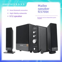 Haut-parleur actif pour ordinateur MaiBo FC570BT avec caisson de basses, 2.0 canaux, ensemble de 2 pièces, sortie 60W, noir et blanc, en bois, sans batterie