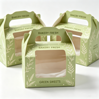 Boîte à gâteau portable en carton écologique recyclable avec fenêtre, gaufrage, auto-érection, emballage de dessert protecteur et personnalisable