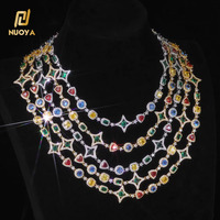 Collier Chaîne Maillons Croix en Zircon Cubique Coloré NUOYA, Plaqué Or avec Opale Multicolore, Bijoux Fantaisie Hip Hop pour Hommes et Femmes, Cadeau