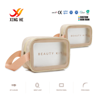 Pochette cosmétique en PVC durable et écologique XingHe avec logo personnalisé, panneau givré et boucle de poignet
