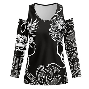 Vintage Customise Plus Size <strong>Black</strong> White Polynesian Tribal Blouses Lady Cut Out <strong>Off</strong> <strong>Shoulder</strong> Women <strong>Tops</strong> Tee Sexy V Neck T-shirts - Product Image 5