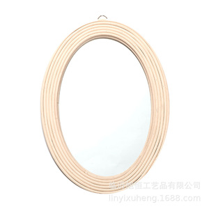 Oval Rattan Decorative <b>Mirror</b> <b>Set</b> 2Pcs Natural Wood Color Handmade <b>Wall</b> Hanging Home Decor - Product Image 2