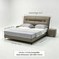 Lit moderne écologique en cuir véritable rembourré, cadre de lit en bois massif durable pour appartement et chambre d'hôtel