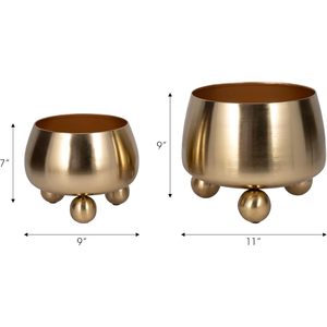 Macetas Modernas de Metal Dorado con Patas Esféricas para Interiores, Diseño Circular, Estilo Minimalista - Product Image 4