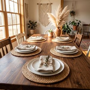 Tasses à thé isolées de style japonais, tapis de table circulaires en paille tressée à la main pour mariages, dîners et tables à café - Product Image 1