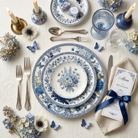 Service de vaisselle en porcelaine personnalisé avec motif léopard bleu, assiettes en céramique, plats à salade floraux pour hôtels, restaurants, complexes hôteliers et détaillants