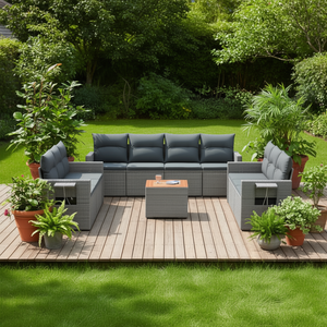 Ensemble de canapés de jardin en rotin gris 6 places, résistant aux intempéries, mobilier d'extérieur au design contemporain - Product Image 2