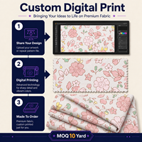 Tissu en coton imprimé numérique personnalisé à motif floral champêtre, doux, 120 g/m², idéal pour robes, chemisiers, quilting et travaux manuels