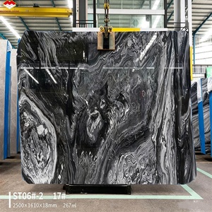 Panneaux de marbre noir du Caucase naturel avec veines blanches, polis pour la décoration de cheminée, mur de télévision - Product Image 1
