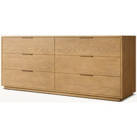 Commode RH Furniture haut de gamme en chêne à 6 tiroirs, commode à tiroirs de taille personnalisable, unité de rangement en bois dur naturel avec poignée en laiton de luxe