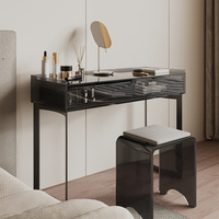Coiffeuse ultra-mince en acrylique transparente à 2 tiroirs avec miroir sur pied pour chambre à coucher