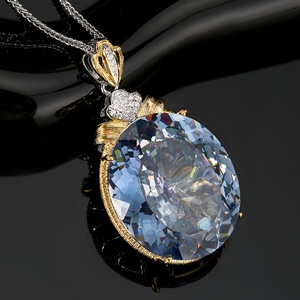 Polished Eco-friendly Copper Gold Plated Wire Drawing Design Jewelry Retro Large Egg Shape Cubic Zirconia Pendant Necklace Women - Product Image 3