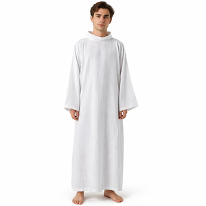 Abito Sacerdotale Bianco per Uomo, Veste Clericale Cattolica Medievale, Collo Alto, Tinta Unita, Costume per Messa in Chiesa - Product Image 1