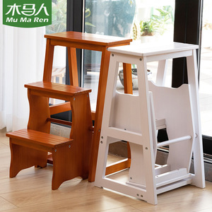 Solid wood ladder <b>stool</b>, dual-purpose multi-functional household ladder, folding ladder, indoor folding footstool, children's - Product Image 1