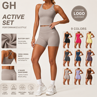 Ensemble de sport pour femmes GH avec logo personnalisé, tissu brossé, coupe ajustée, haute élasticité, léger, pour la course à pied, la gym et le yoga