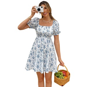 Falda corta <span class=keywords><strong>de</strong></span> diseño Floral <span class=keywords><strong>de</strong></span> verano para <span class=keywords><strong>mujer</strong></span>, nuevo vestido <span class=keywords><strong>de</strong></span> estilo dulce francés, cuello cuadrado, tela <span class=keywords><strong>de</strong></span> gasa con lentejuelas, lavable Natural - Product Image 5